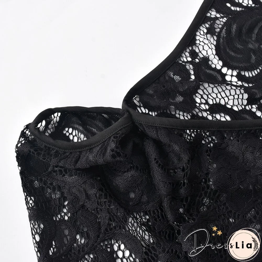 Lace Drawstring Ruched Long Sleeve Backless Dresses