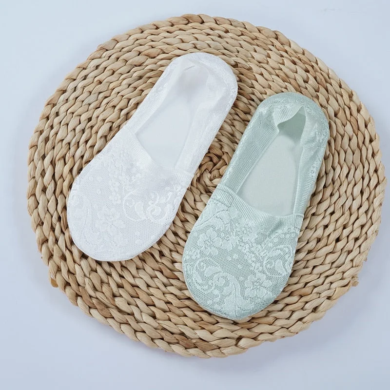 1/2 Pairs Fashion Women Girls Summer Socks Style Lace Flower No Show Short Sock Antiskid Invisible Ankle 2021 Sox Sock Slippers