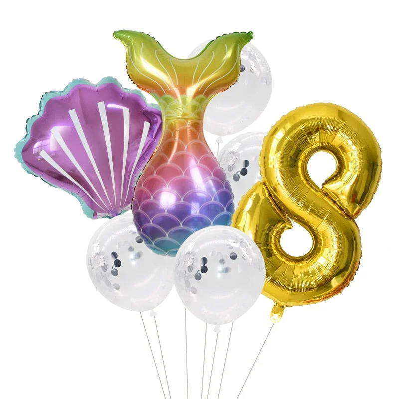 Little Mermaid Party Balloons 32inch Number Foil Balloon Kids Birthday Party Decoration Supplies Baby Shower Decor Helium Globos