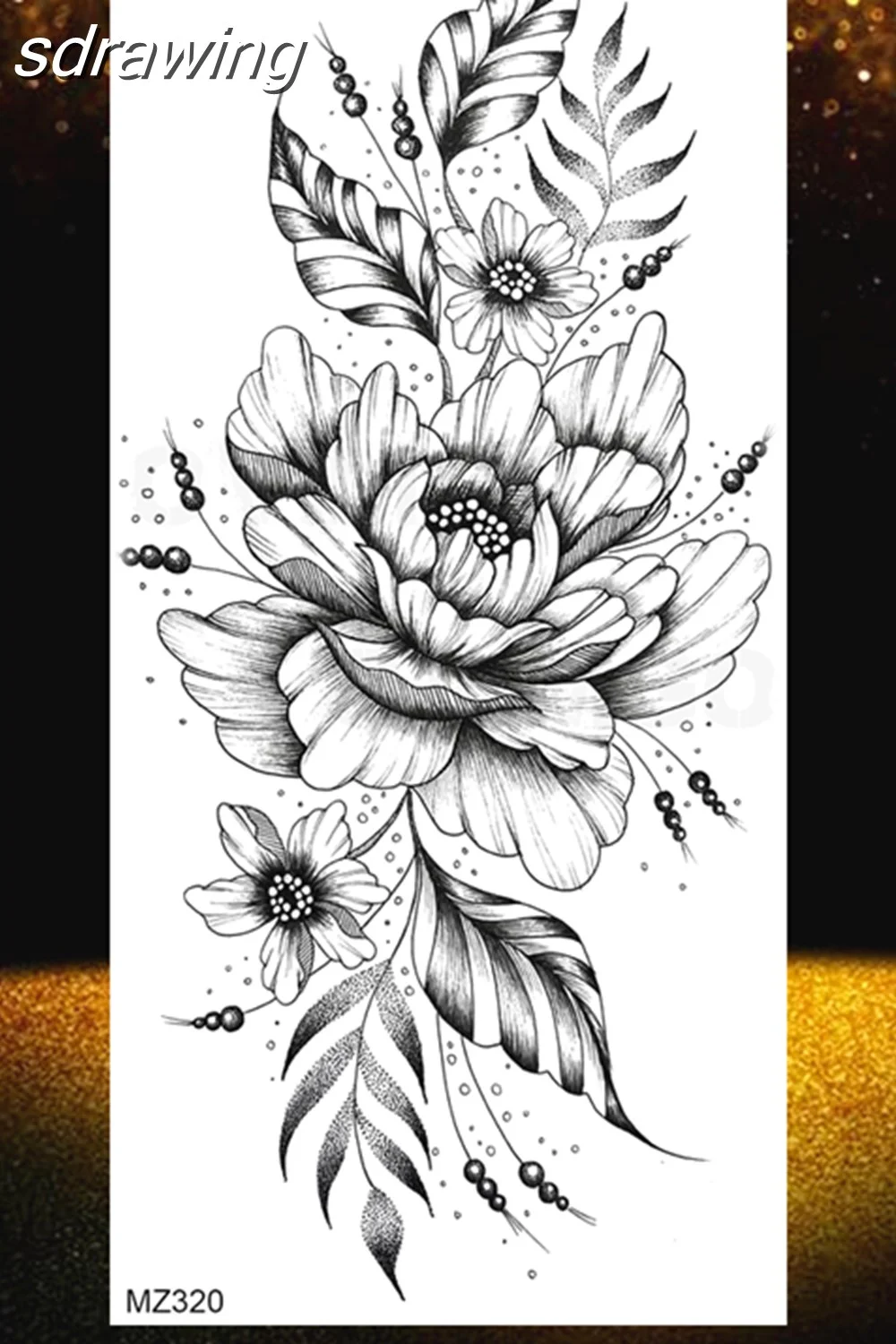  Black Rose Flower Temporary Tattoos Fake Waterproof Tatoo Body Art Arm Leg Floral Peony Bloosom Tattoo Stickers Makeup 928-0
