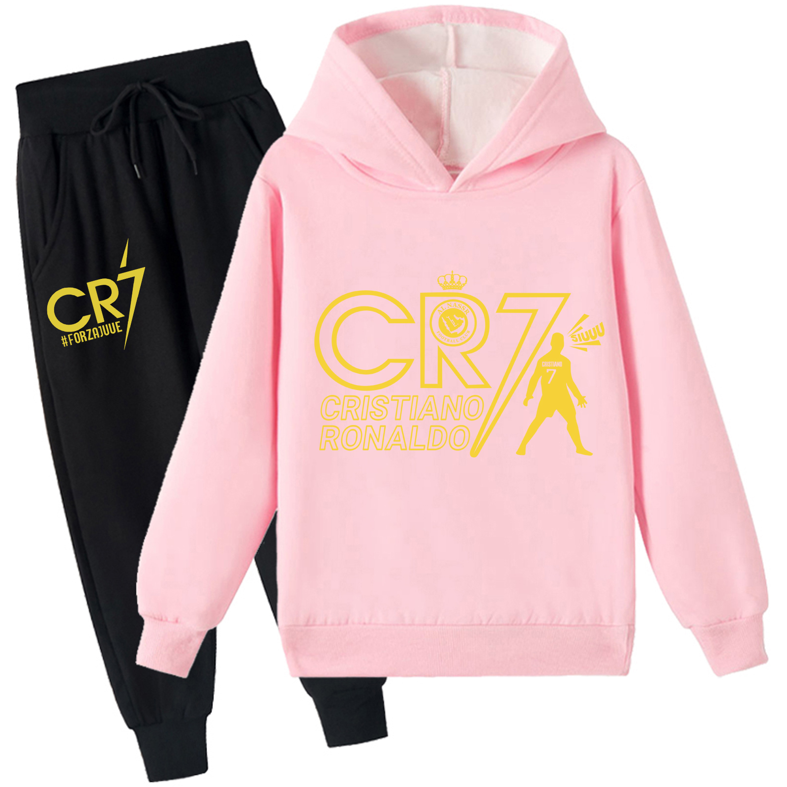Mayoulove Cristiano Ronaldo Fleece Sweatshirt Set for Boys  Girls - Stylish Sportswear for Young Fans-Mayoulove