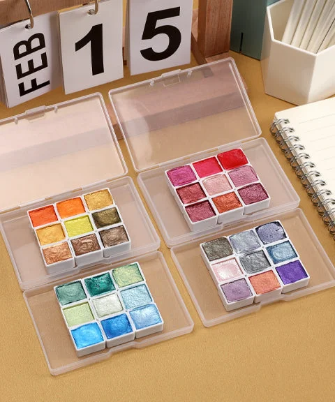 9 Colors Premium Hand-poured Metallic Watercolor Paint Set-Himinee.com