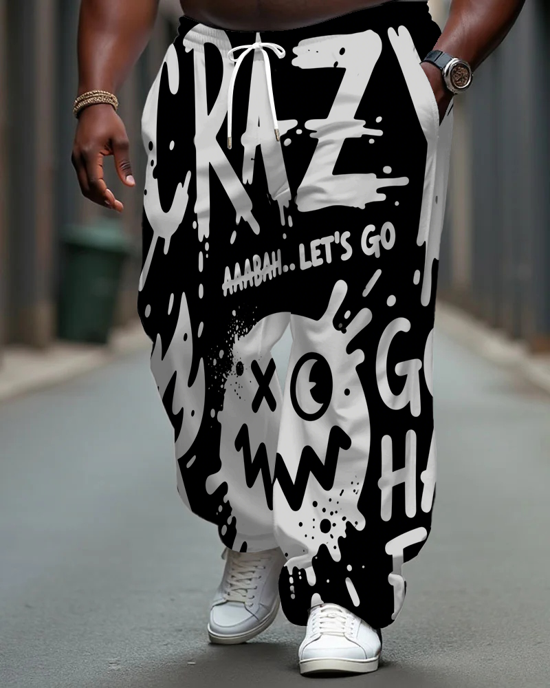 Big Men's Hip Hop Style Graffiti CRAZY Funny Face Printed Pants with Pockets & Drawstring