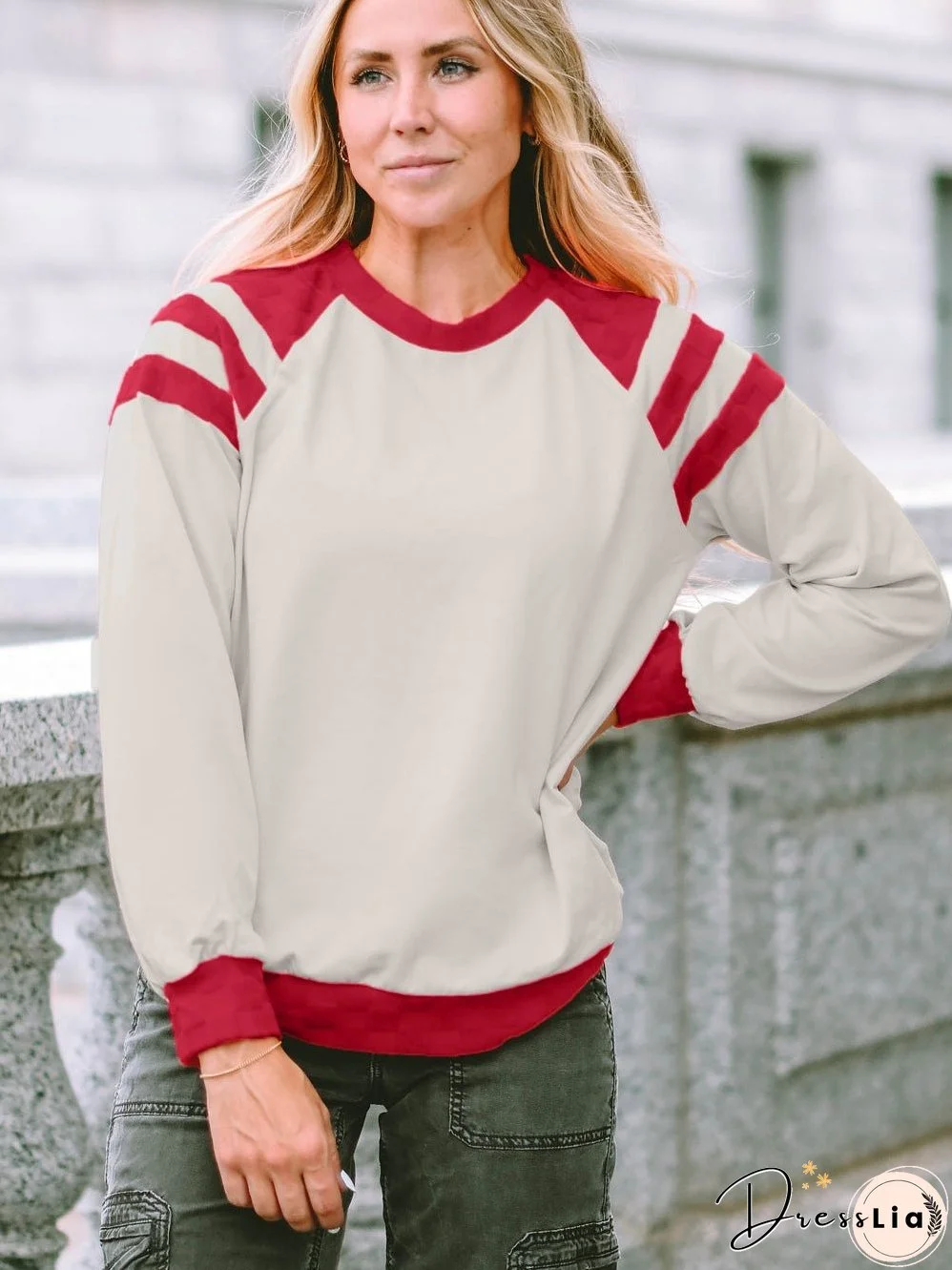 Cozy Apricot Color Block Long Sleeve Knit Top