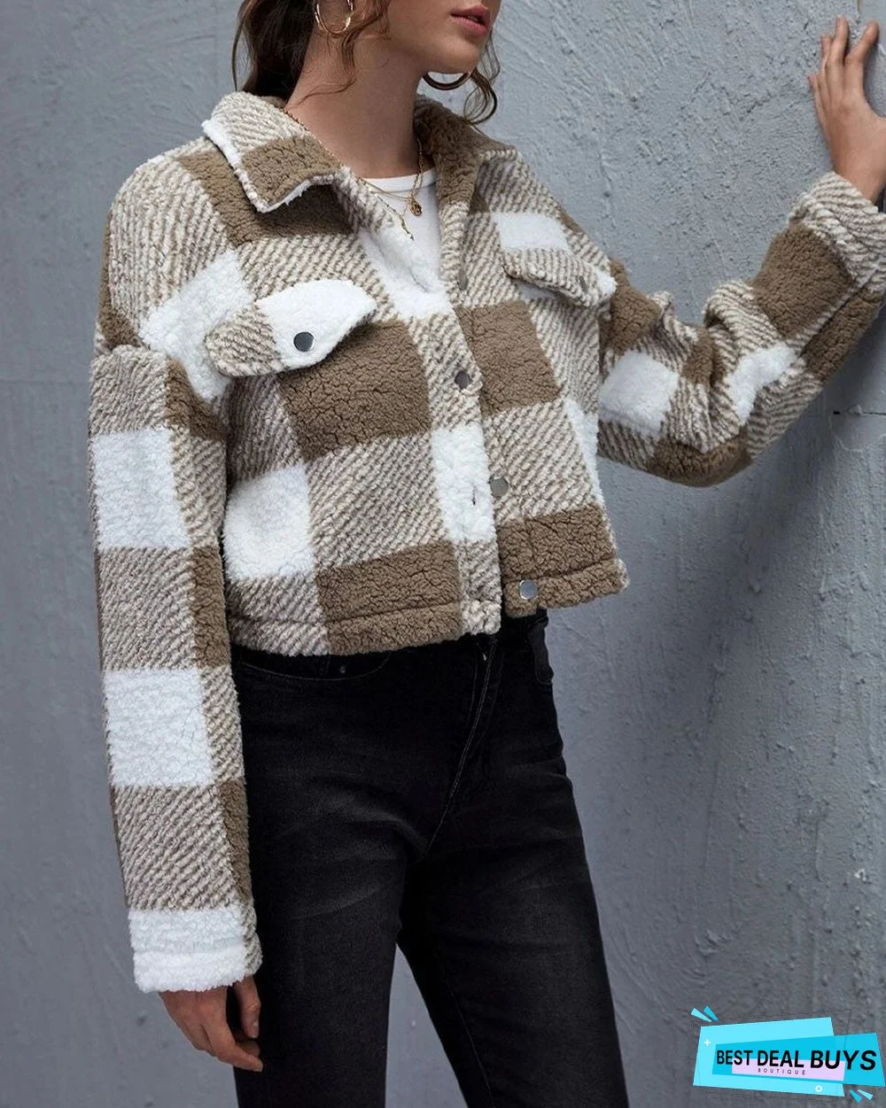 Gingham Flap Detail Button Front Teddy Shacket