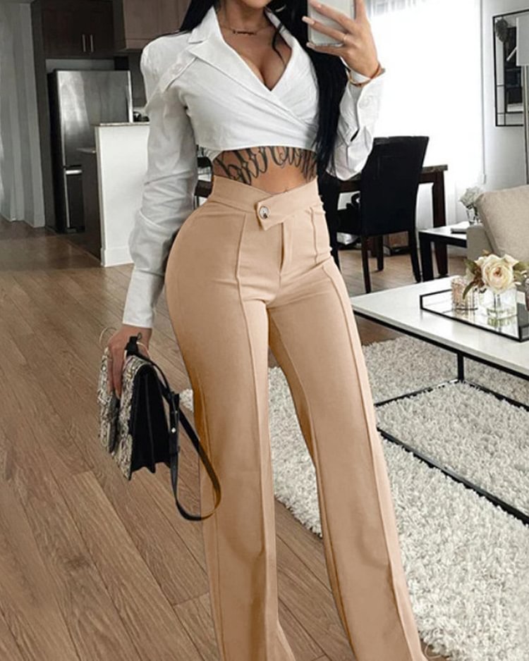 Versatile and Stylish Commuting Slightly Flared Wide-leg Pants