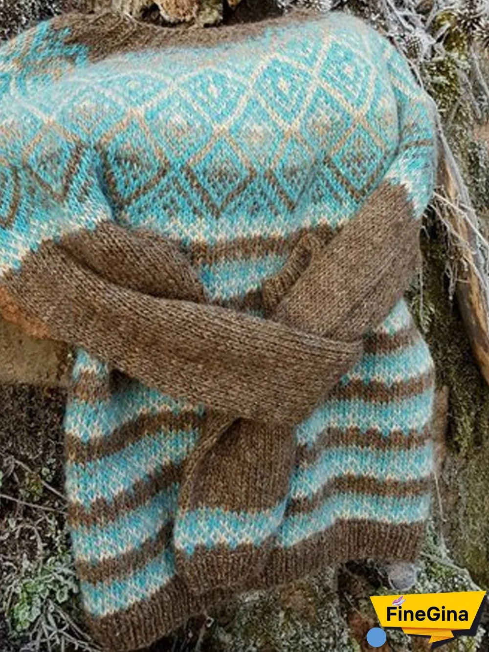 Casual Winter Color Block Casual Long sleeve Crew Neck Cotton-Blend Sweater for Women