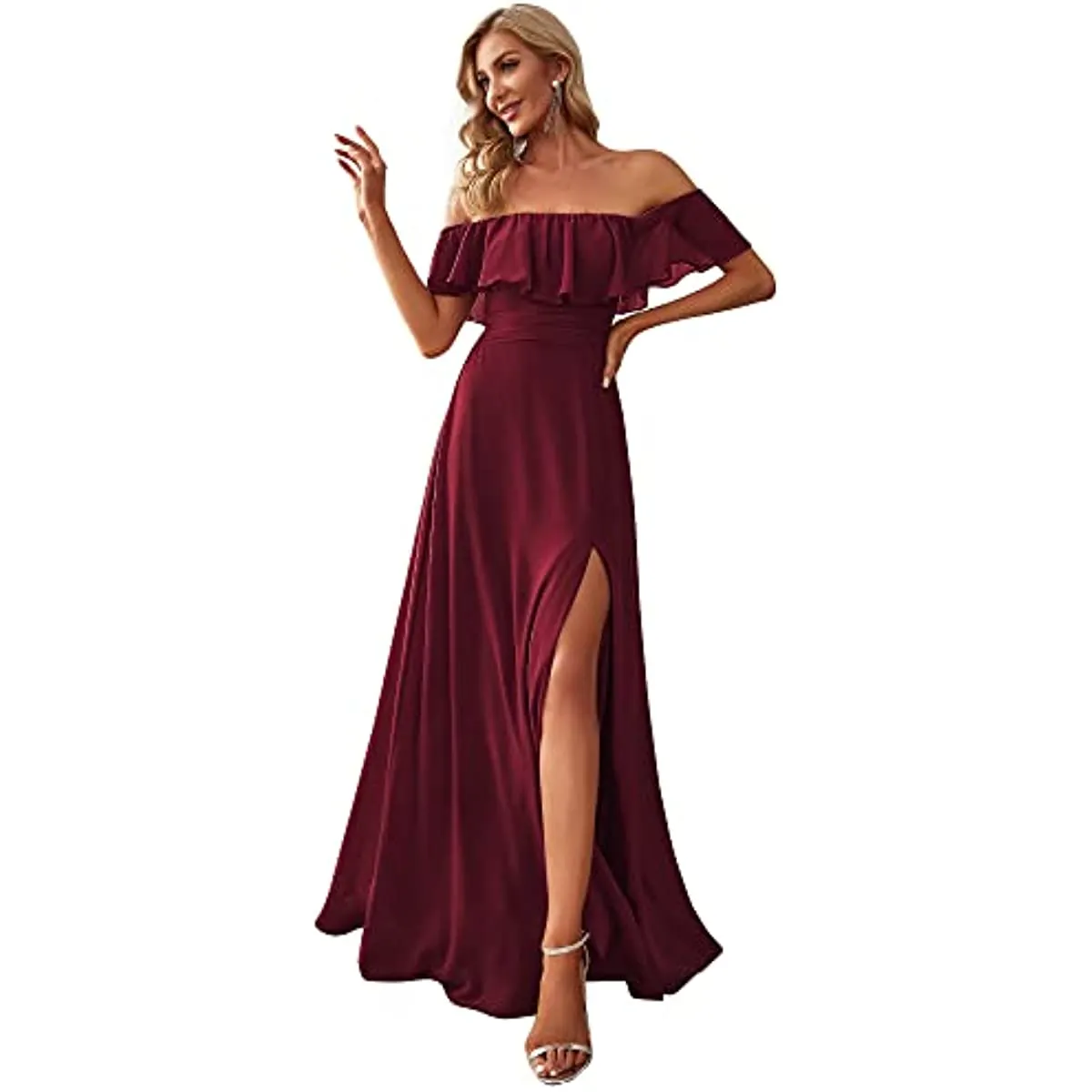 Off Shoulder Ruffle Party Side Split Beach Maxi Dress