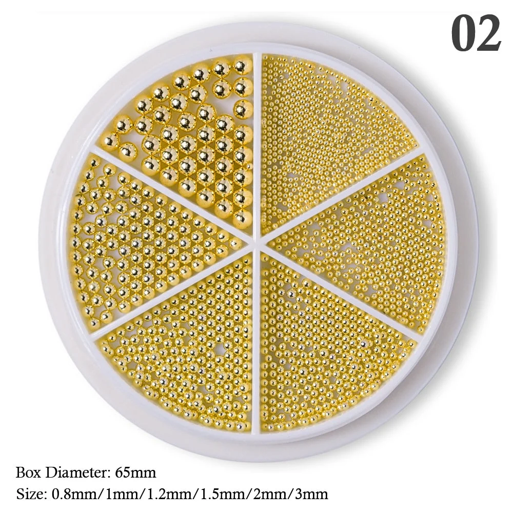 [Beautizon] 6 Grids Tiny Steel Caviar Beads 0.8-3mm Mixed Size 3D Design Rose Gold Silver Jewelry Manicure DIY Decoration