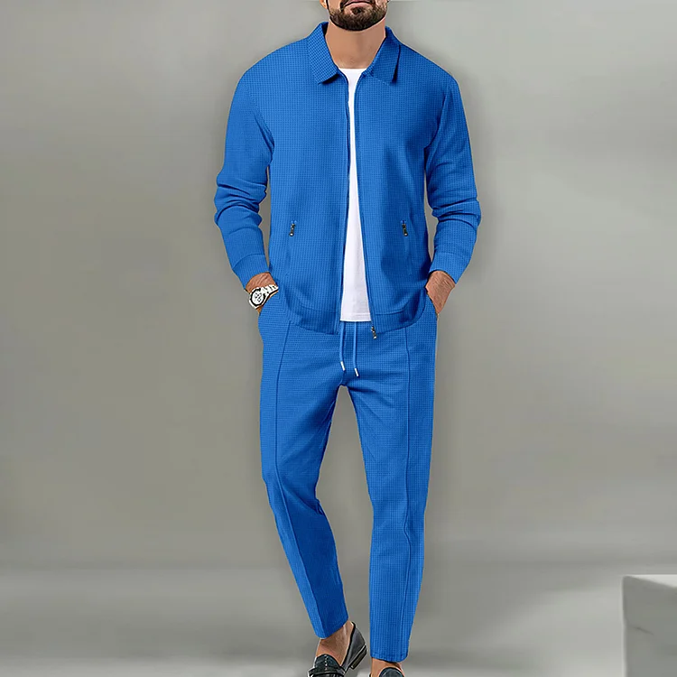 PASUXI Wholesale Men's Waffle Knit Zipper Pocket Cardigan Jacket Set - Slim Fit Style huanwei