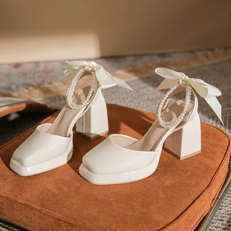 Churchf Churchf Baotou Mary Jane Single Shoe Sandals High Heels 2023 Summer New Niche Design Model Of Versatile Shoes