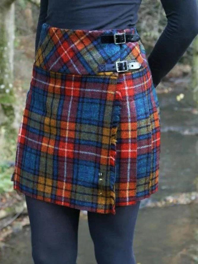 Casual Buttoned Checkered/plaid Vintage Skirt | EGEMISS
