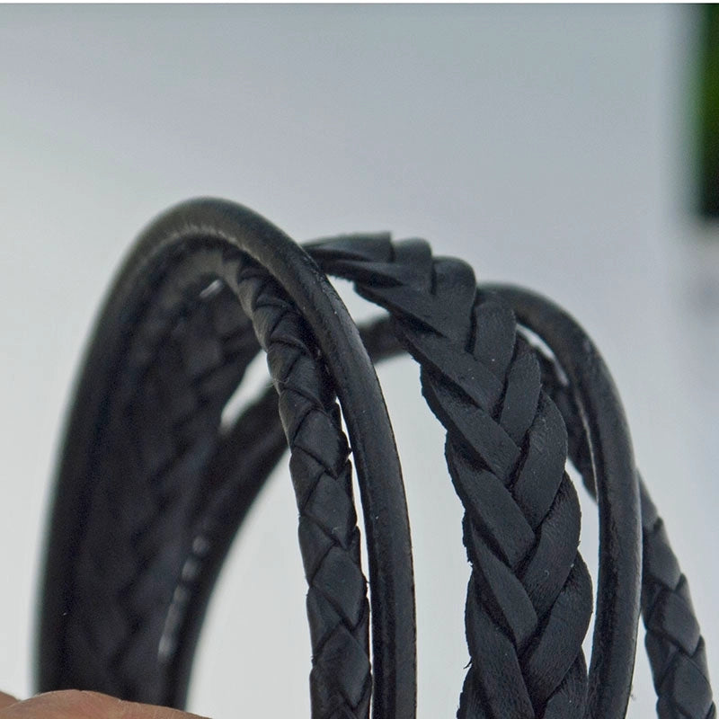 Casual Retro Solid Color 304 Stainless Steel Pu Leather Braid Handmade Men’s Wristband