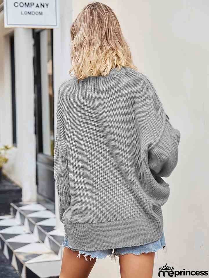 V-Neck Ribbed Dropped Shoulder Knit Top