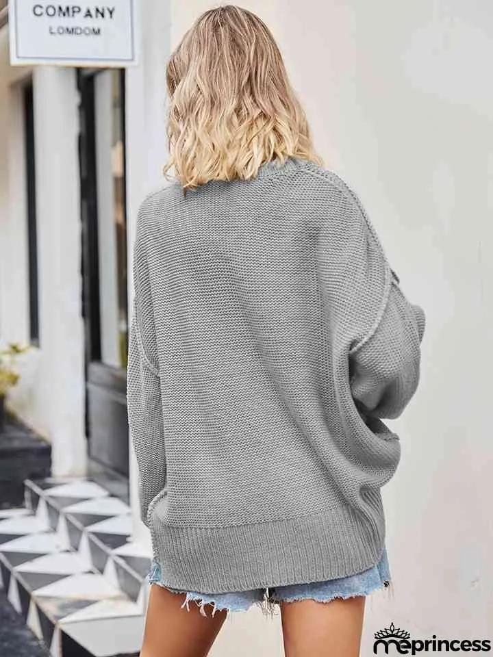 V-Neck Ribbed Dropped Shoulder Knit Top