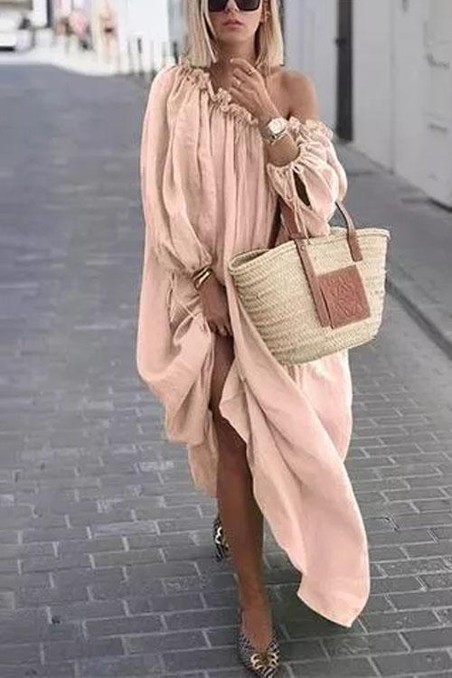 One Shoulder Off Waterfall Dress