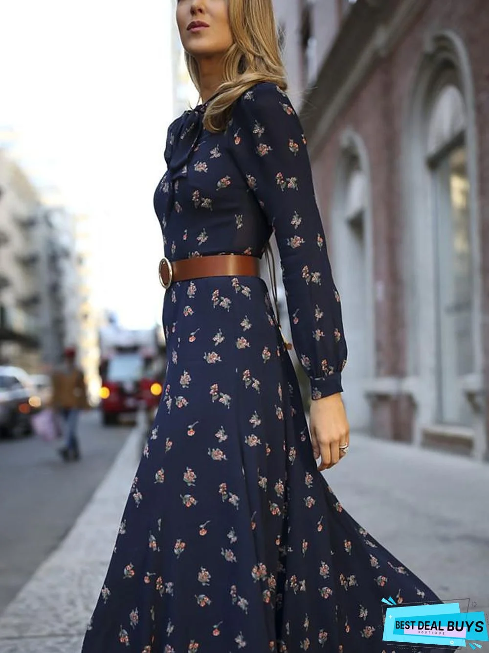 Women's Sheath Dress Maxi Long Dress - Long Sleeve Print Spring Summer Elegant Daily Blue