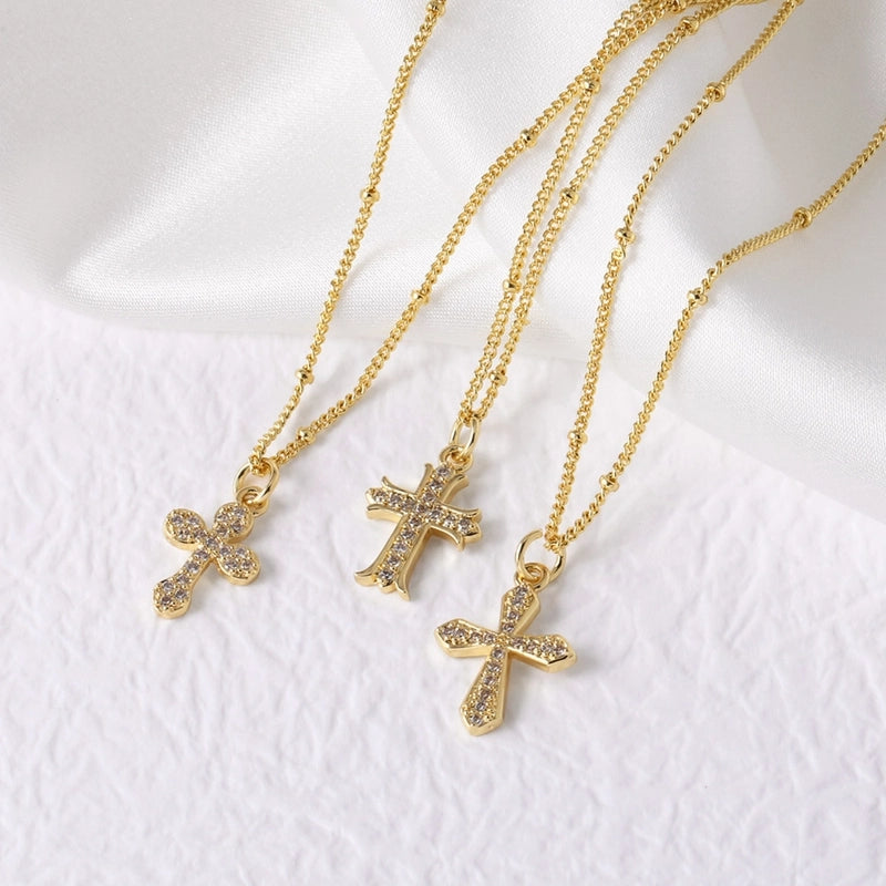 201 Stainless Steel Copper Cable Chain 18K Gold Plated Plating Cross Zircon Pendant Necklace