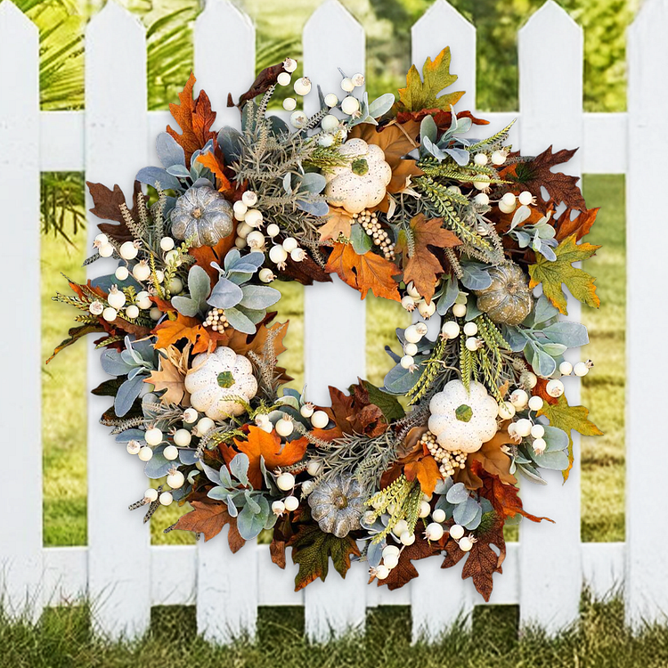 Fall Hydrangea and Pumpkin Wreath - Year Round Wreath