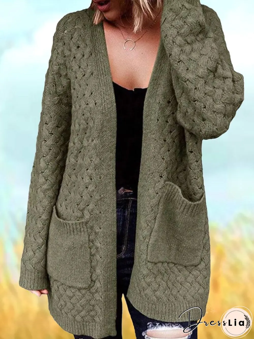 Hollow Loose Pocket Knitting Outerwear