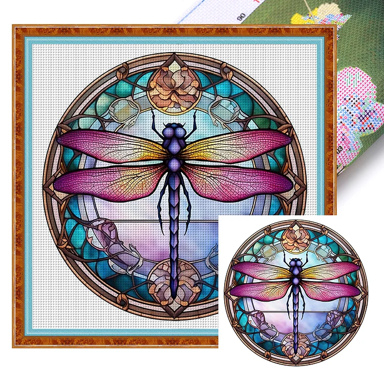 Glass Art- Dragonfly 18CT Stamped Cross Stitch 20*20CM
