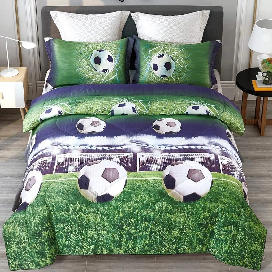 Twin XL Comforter Set for College Boys, 3 Pieces Twin Size Soccer Bedding Comforter Sets for All Season, Lightweight Soft Microfiber Sports Comforter with 2 Pillow Cases