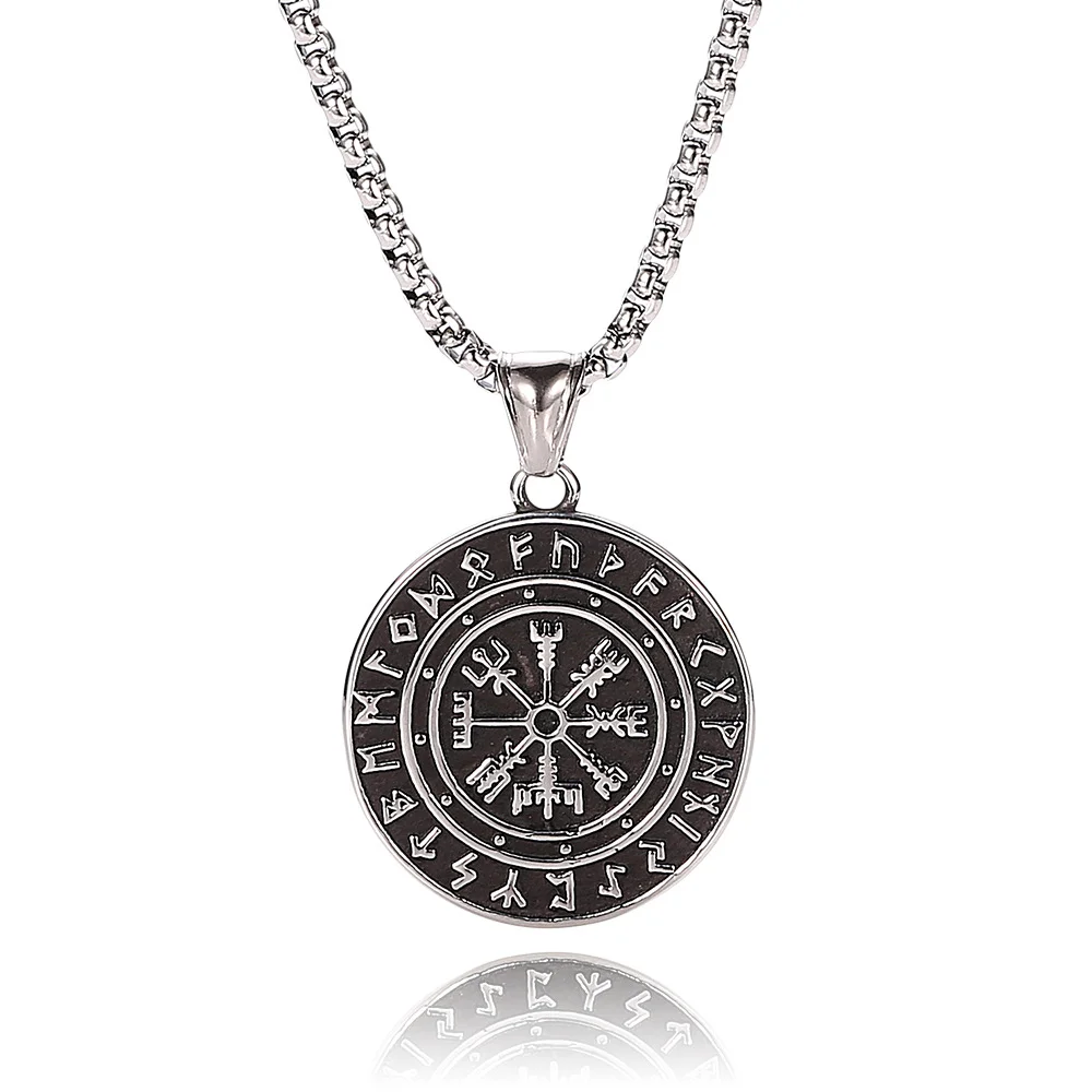Viking Odin Logo Compass Runavin Retro Male Necklace