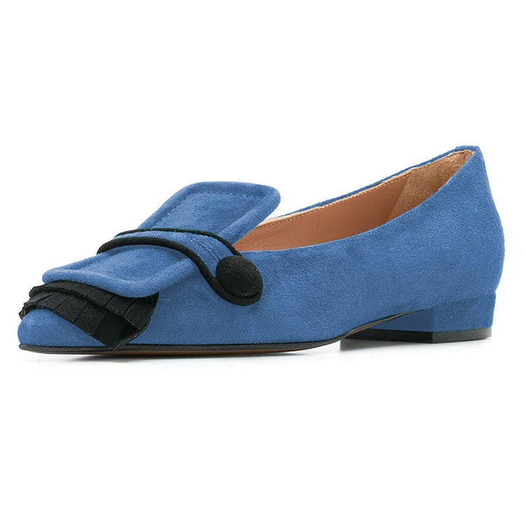 Blue Vegan Suede Fringe Loafers for women |FSJ Shoes