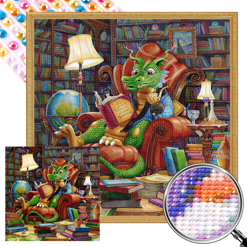 Little Dragon Reading 40*40cm(picture) full round drill diamond painting with 3 to 12 colors of AB drills