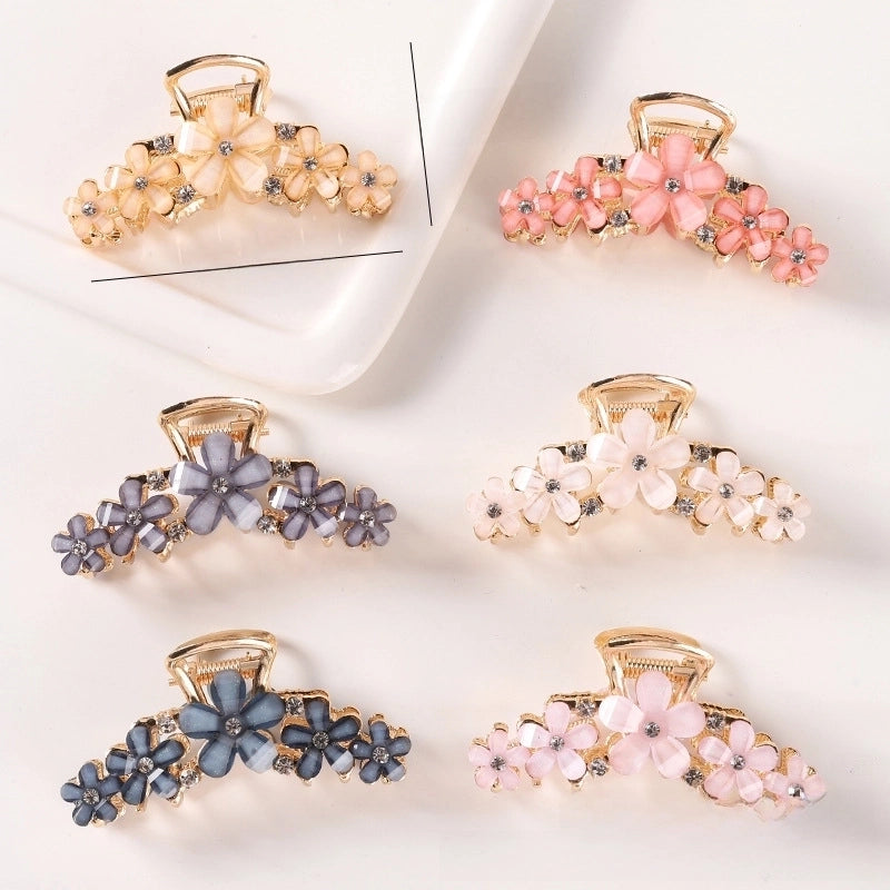 Korean Style Hair Accessories Crystal Ingot Hair Grasp Alloy Electroplated Hairpin Hairpin Hairpin Internet Celebrity Elegant Flower Girl Grasp Clip