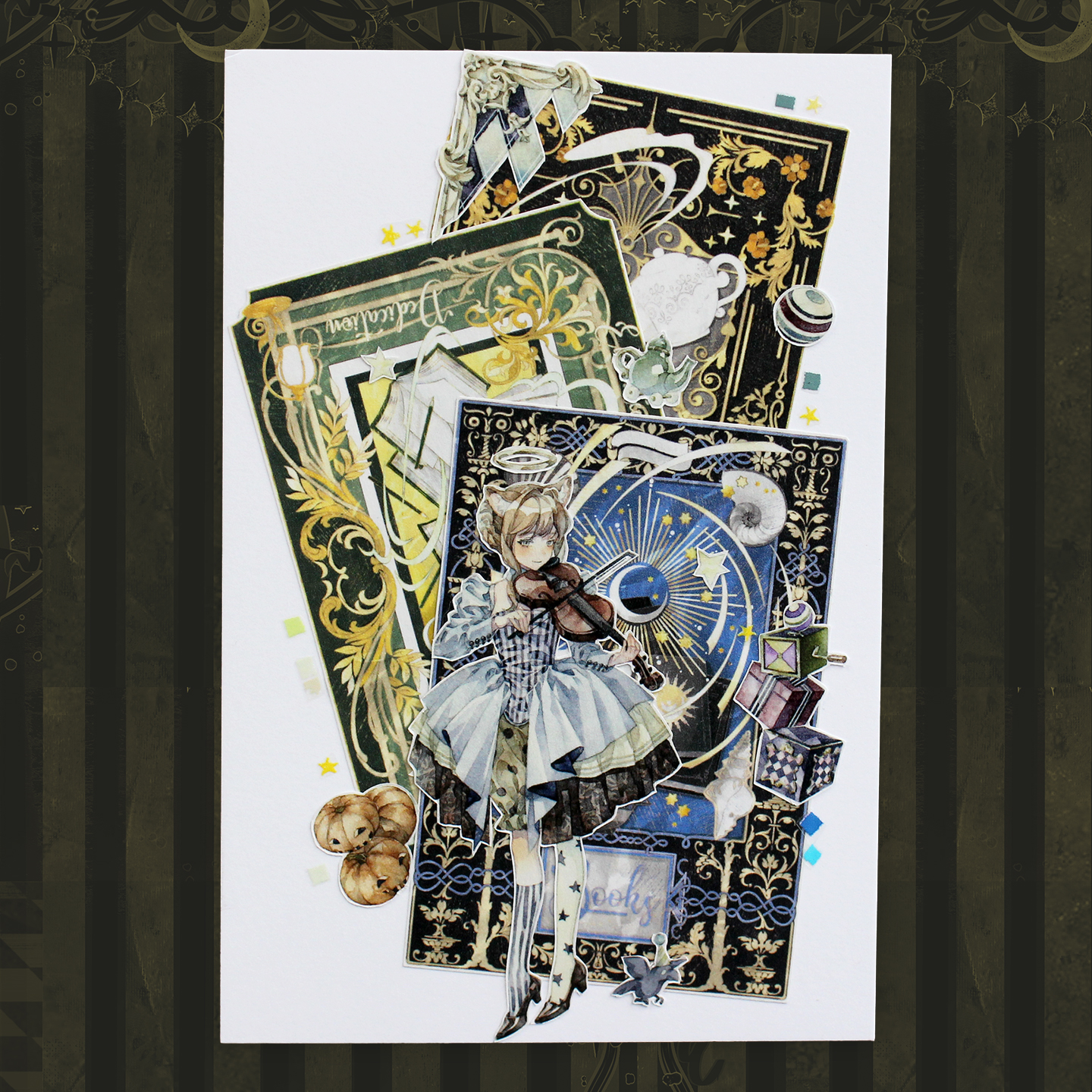 PET 테이프 - 65mm*10m 빈티지 마법의 달빛 장미 카드