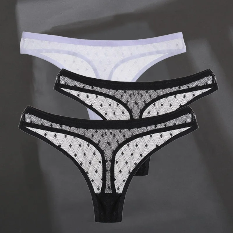 3PCS/Set Women's Panties Sexy G-String Perspective Woman Thong Low-waist Underpants Hollow Out T-back Female Underwear Lingerie