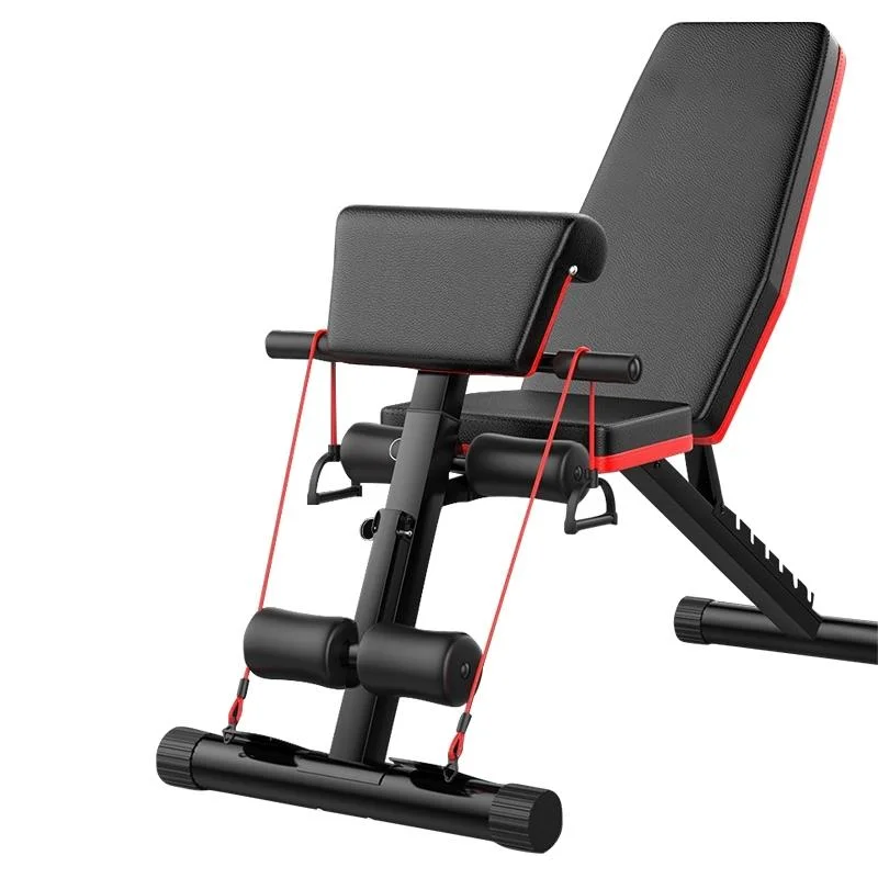 189-3 Premium Edition Household Folding Multifunctional Bold Main Frame Dumbbell Bench Sit-up Bench Weightlifting Bed with Pull Rope & Preacher Curl