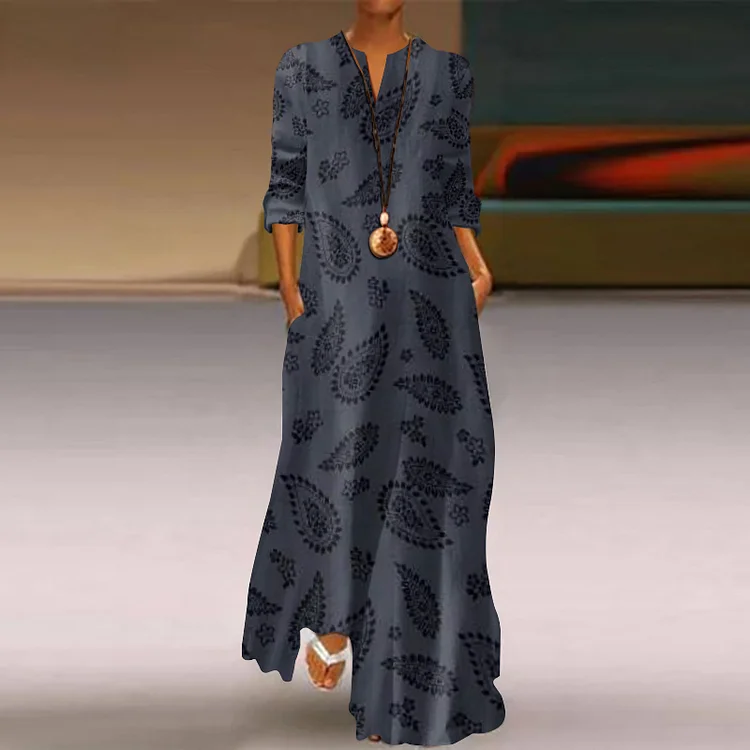 Vintage Ethnic Vintage Essentials Basics Paisley Geometric Pattern Printed Flowy Maxi Dress