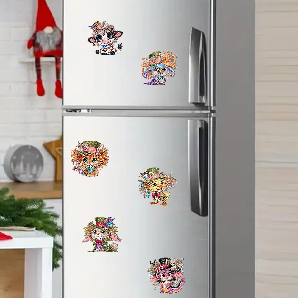 6Pcs DIY Animal Acrylic Special Shape Fridge Stickers Diamond Painting Fridge Magnet