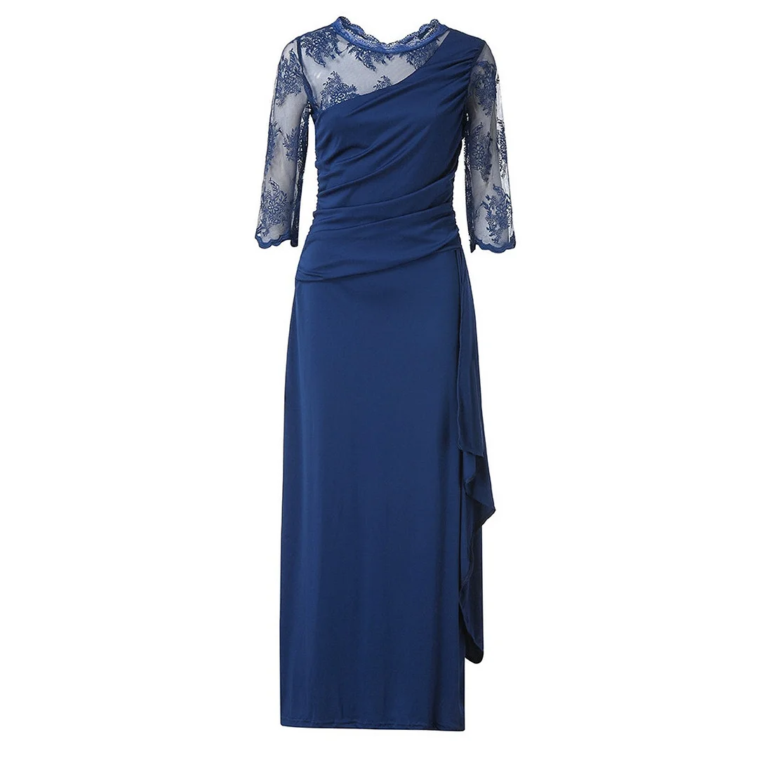 Vintage Women's Long Dress Lace Splicing O-Neck Half Sleeve Evening Party Club Dress Embroidery Maxi Dresses Vestidos De Fiesta