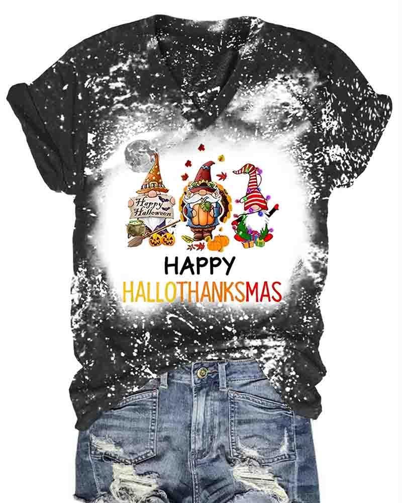 Happy Hallothanksmas Gnomes Print Shirt