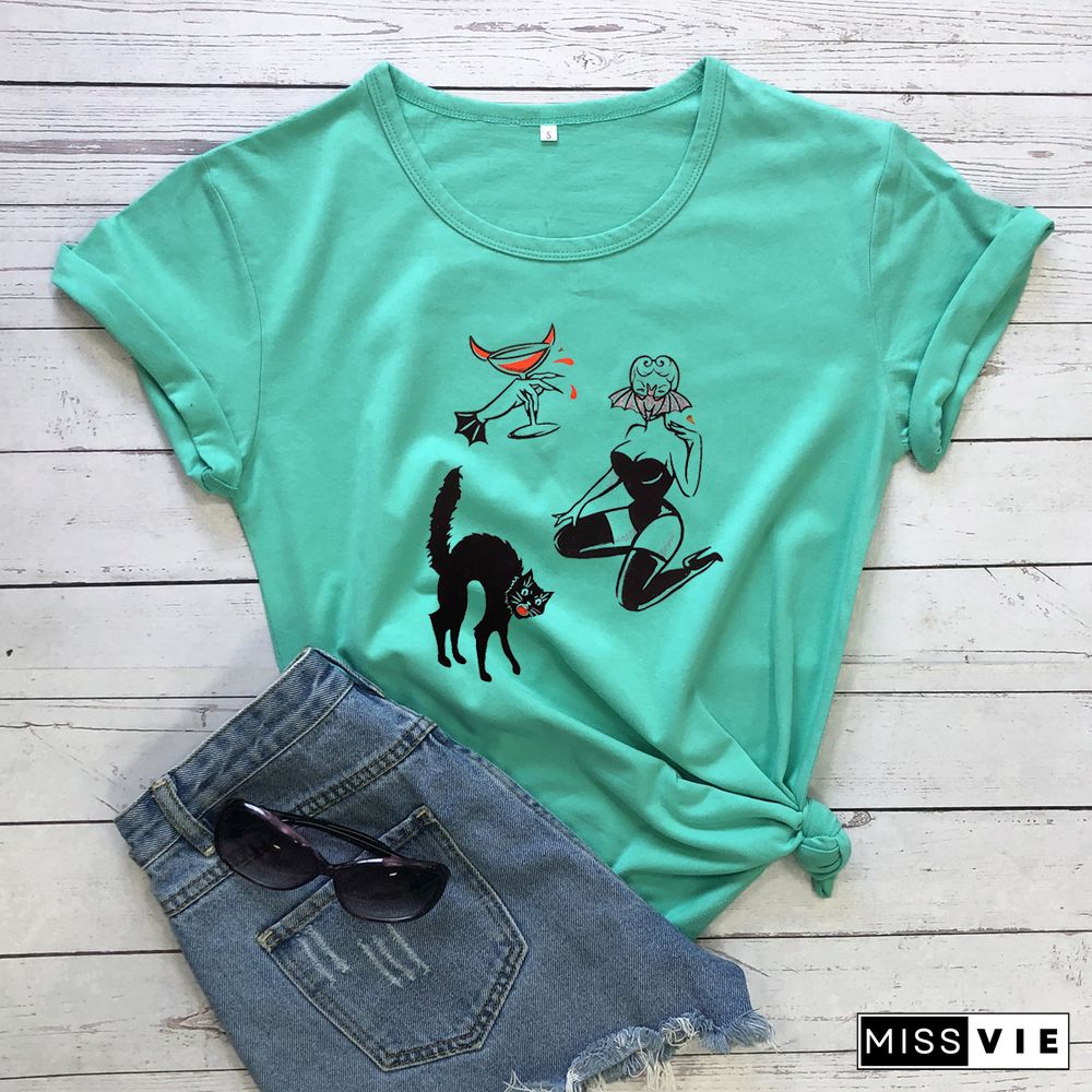 Colored BAT GHOUL RINGERGothic T-shirtWomen CottonFunnyStreetStyleGrungeGraphicCasual FashionUnisexTeeTopTshirt