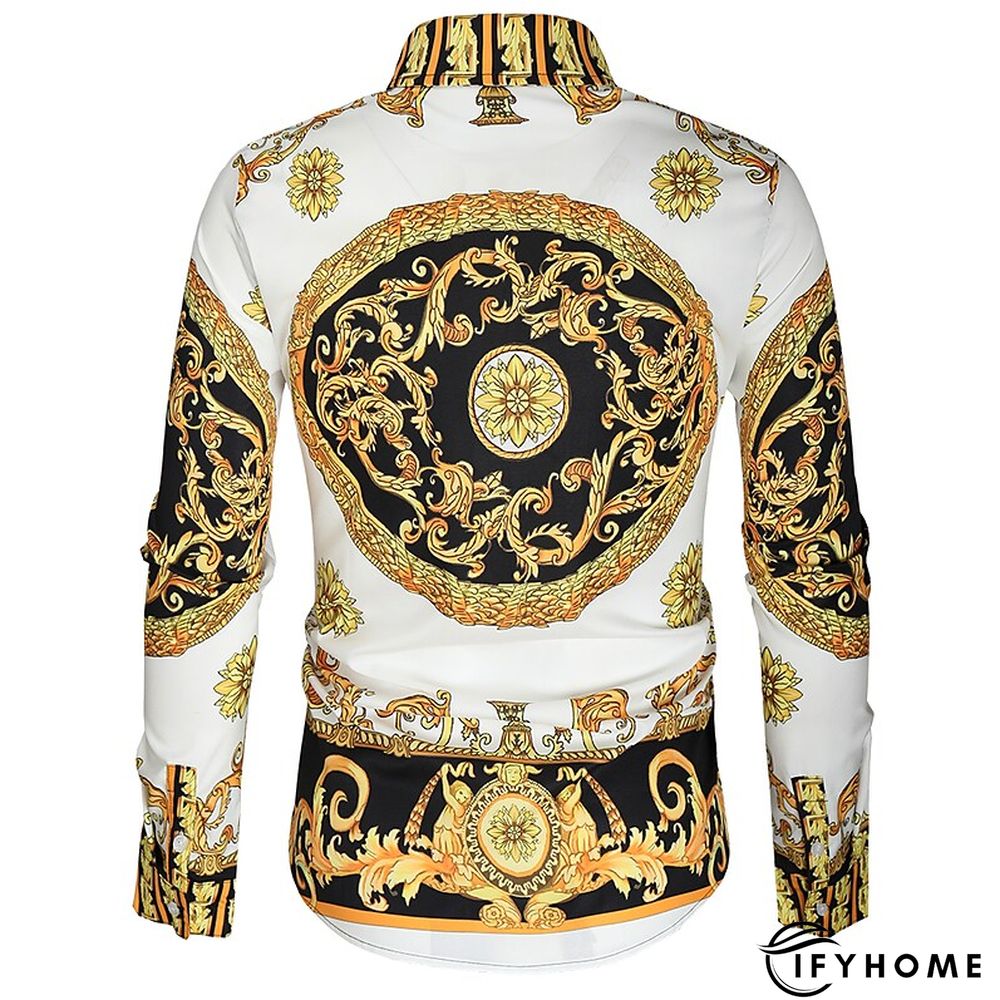 Men's Shirt Prom Shirt Classic Collar Spring &  Fall Long Sleeve Black White Red Geometric Party Casual Clothing Apparel Print | IFYHOME