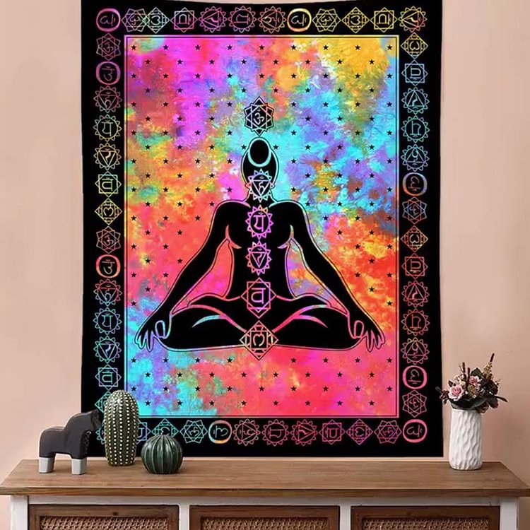 Chakra Meditating Yoga Vintage Color Tapestry