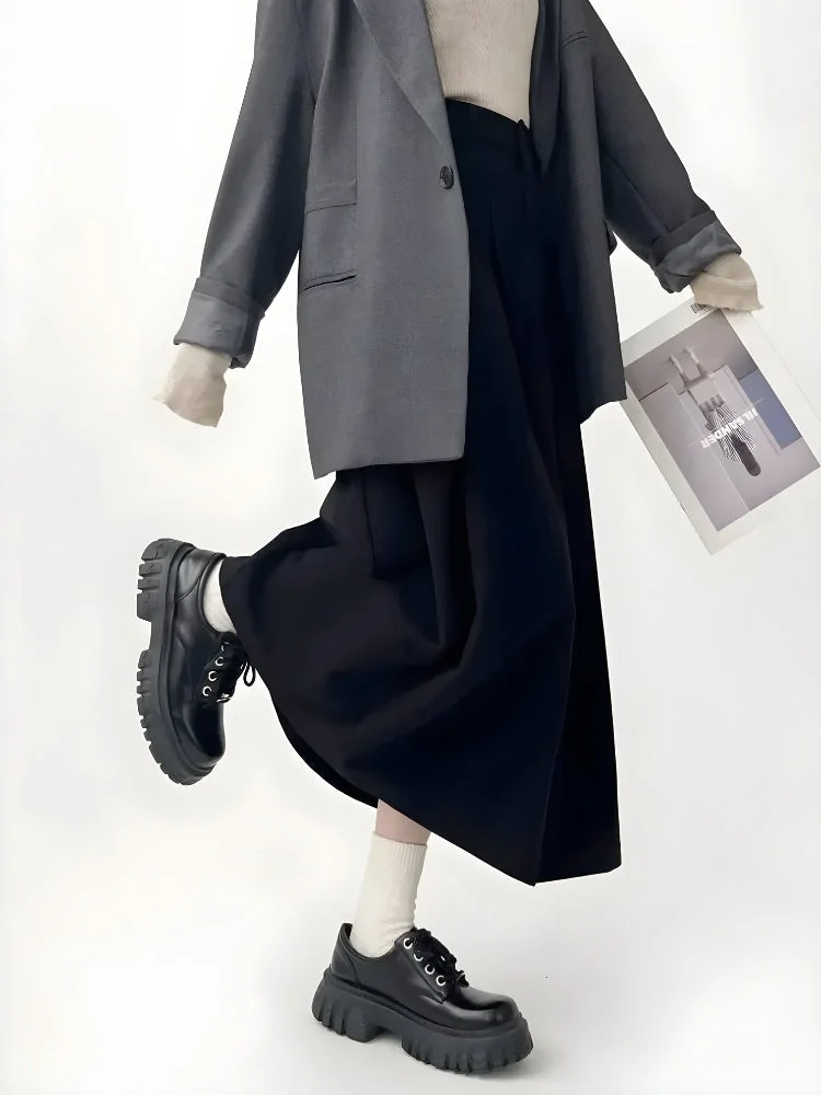 Brownm Academia Pleated Midi Skirt