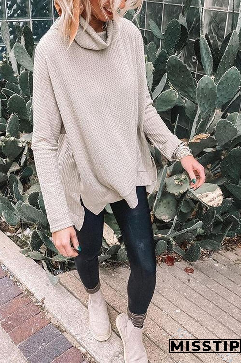 Cowl Neck Slit Sweater