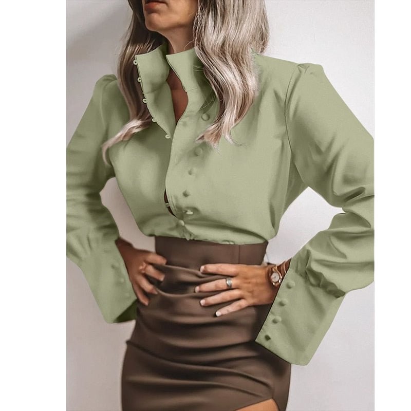 Celmia Women Elegant Blouses Long Puff Sleeve Shirts Tunic 2022 Fashion Lapel Solid Buttons Tops Casual Party Blusas Femininas