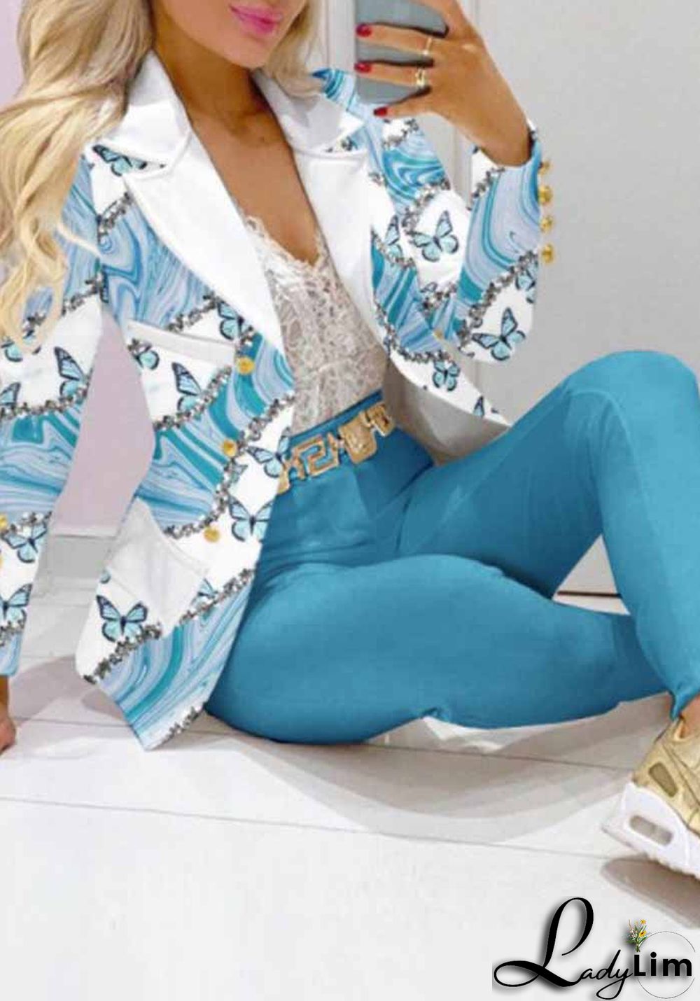 Fall Casual Fashion Suits Women's Print Blazer and pants two piece set