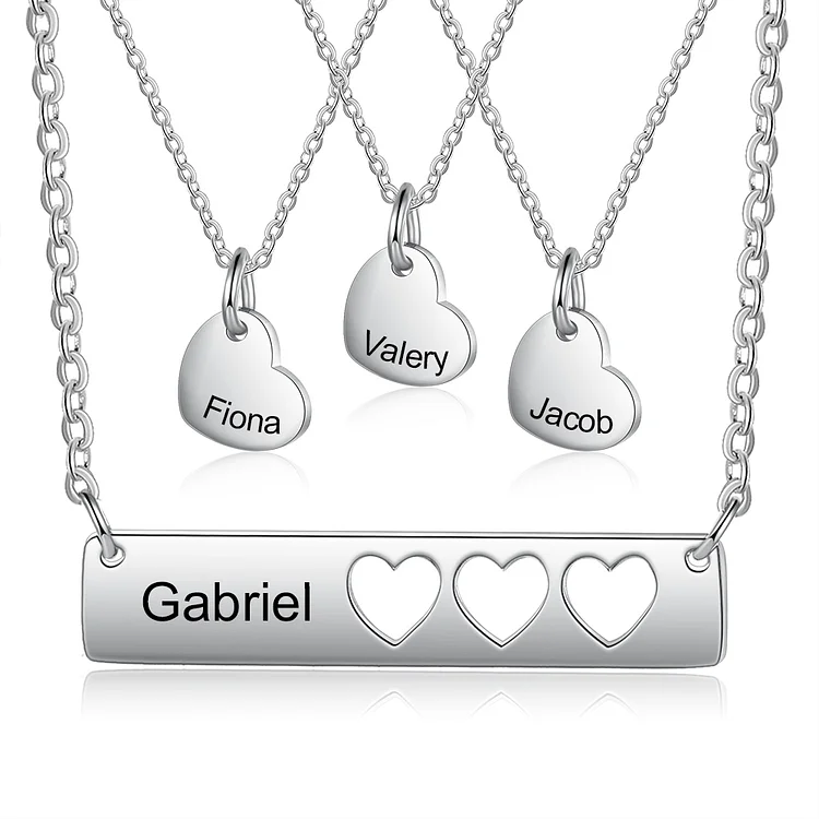 Personalized Heart Cut Out Necklace Set 4 Necklaces Gifts for Mother and Child