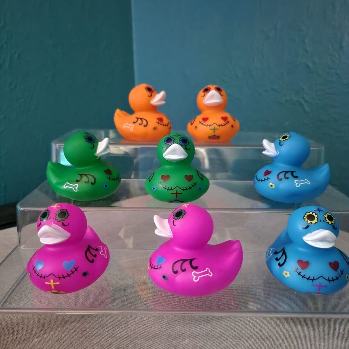 Sugar Skull Themed Yellow Rubber Duck Ducks - Multicolored