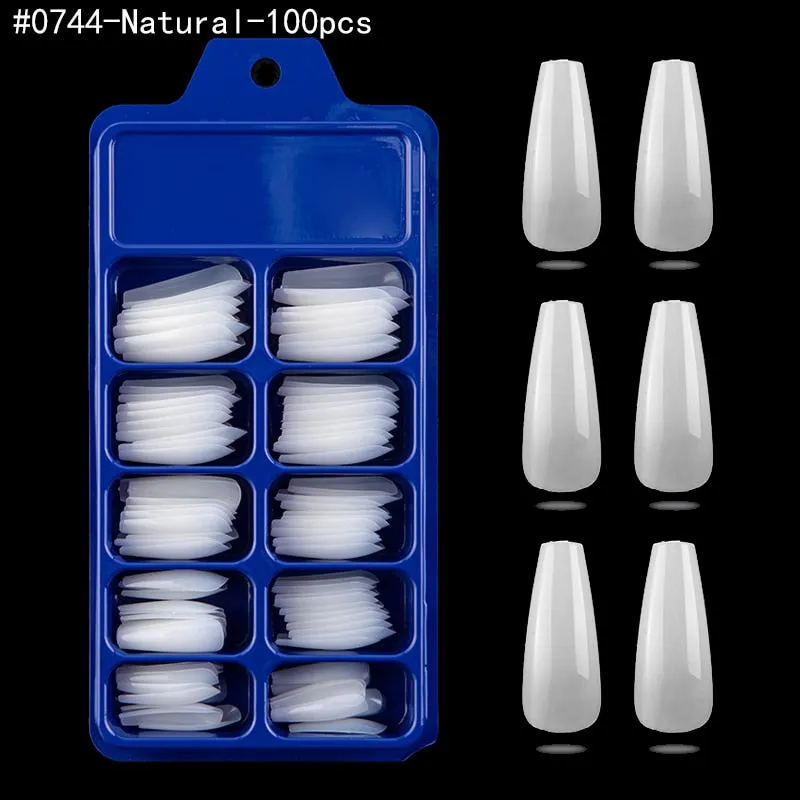 100pcs Professional Fake Nail Tips Coffin Long Ballerina Full Cover Nail Art 10 Sizes Colorful Press on Nails Manicure Soft Box-Nail Inspo