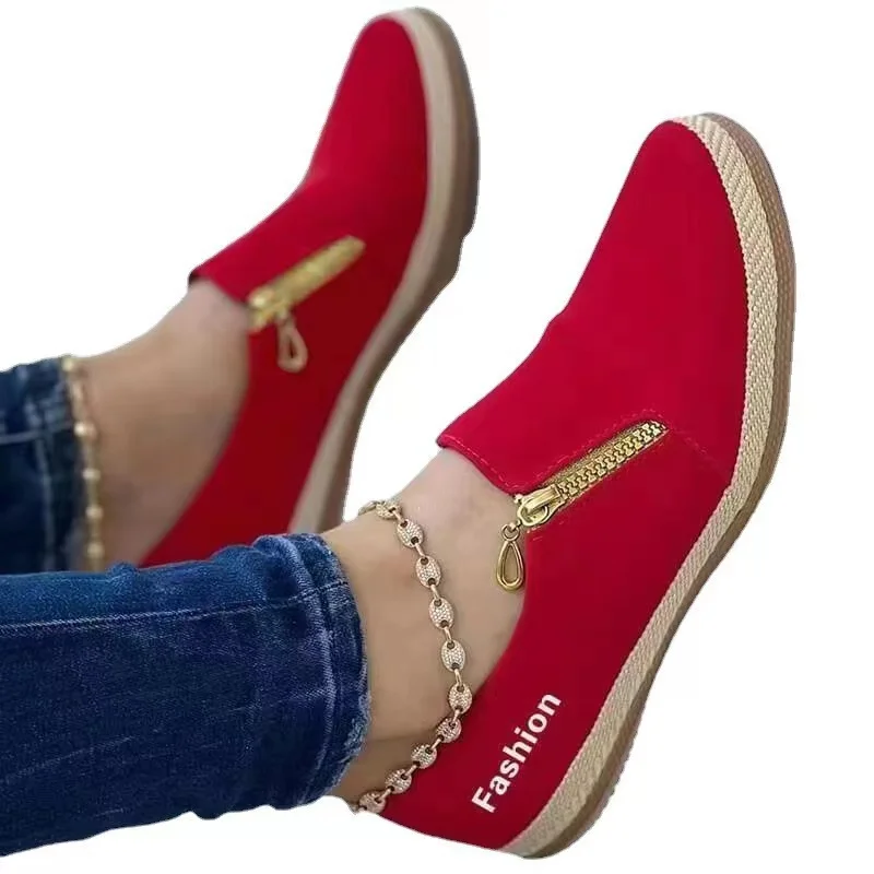 Breakj Breakj Single-Shoe Women's Light Mouth Casual Solid Color Side Zipper Loose Bottom Rope Large Women's Single Shoes