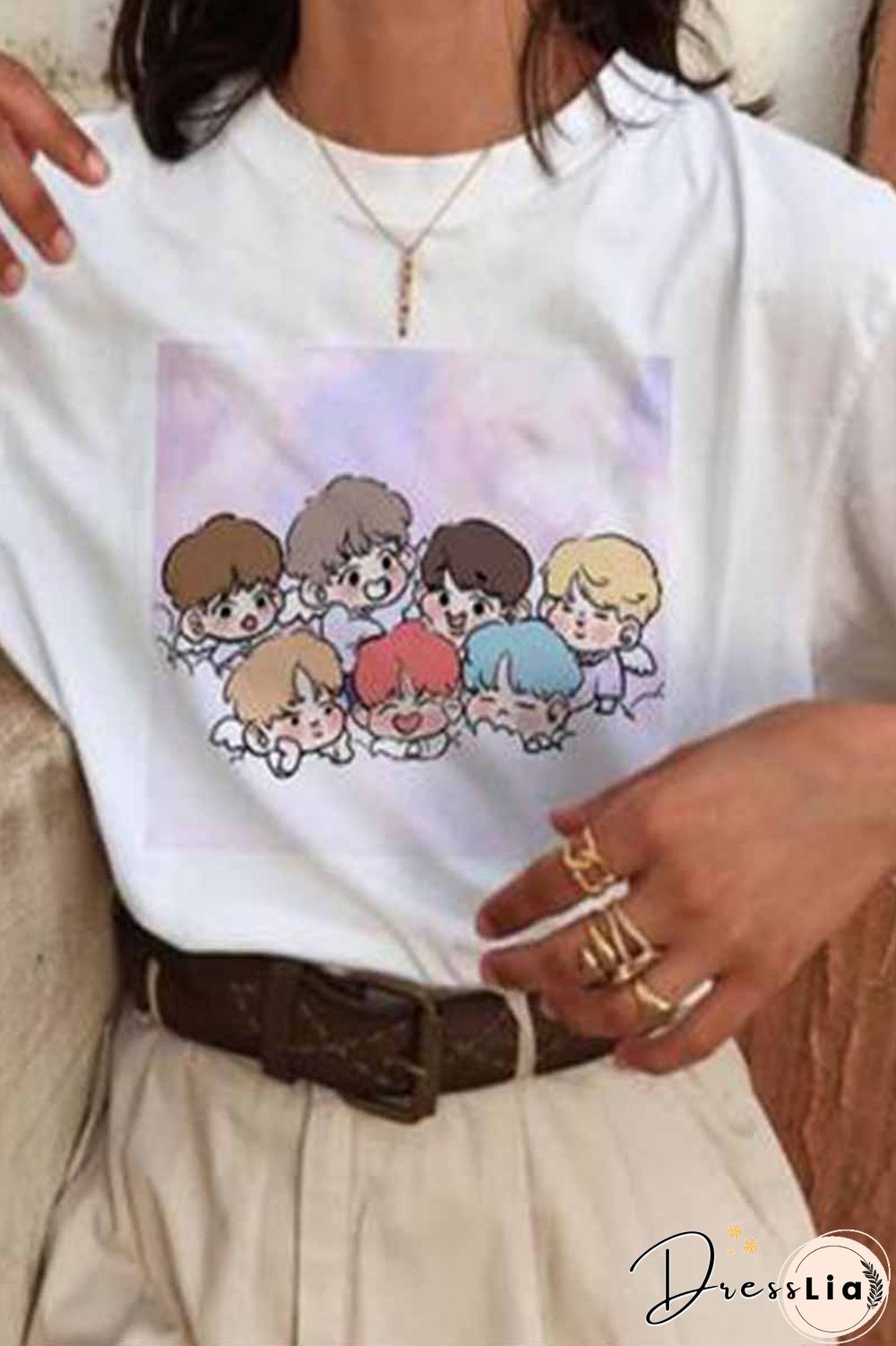 Cute Colorful Letters Print Short Sleeve Tops