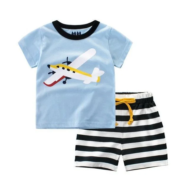 Kid Boys Summer Car Plane Bus T Shirt Shorts Clothes